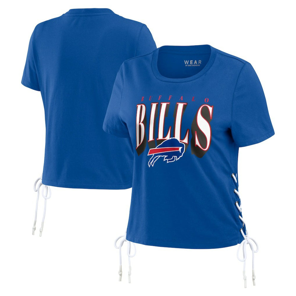 Buffalo Bills WEAR by Erin Andrews Women's Lace Up Side Modest Cropped T-Shirt - Royal sale