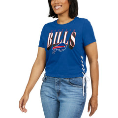 Buffalo Bills WEAR by Erin Andrews Women's Lace Up Side Modest Cropped T-Shirt - Royal sale