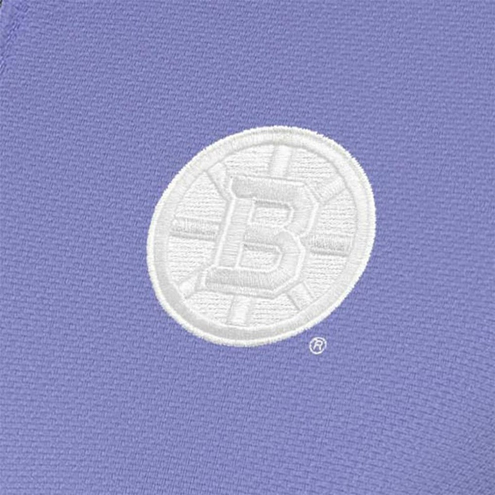 Boston Bruins Antigua Women's White Logo Finish Quarter-Zip Top Heather Purple