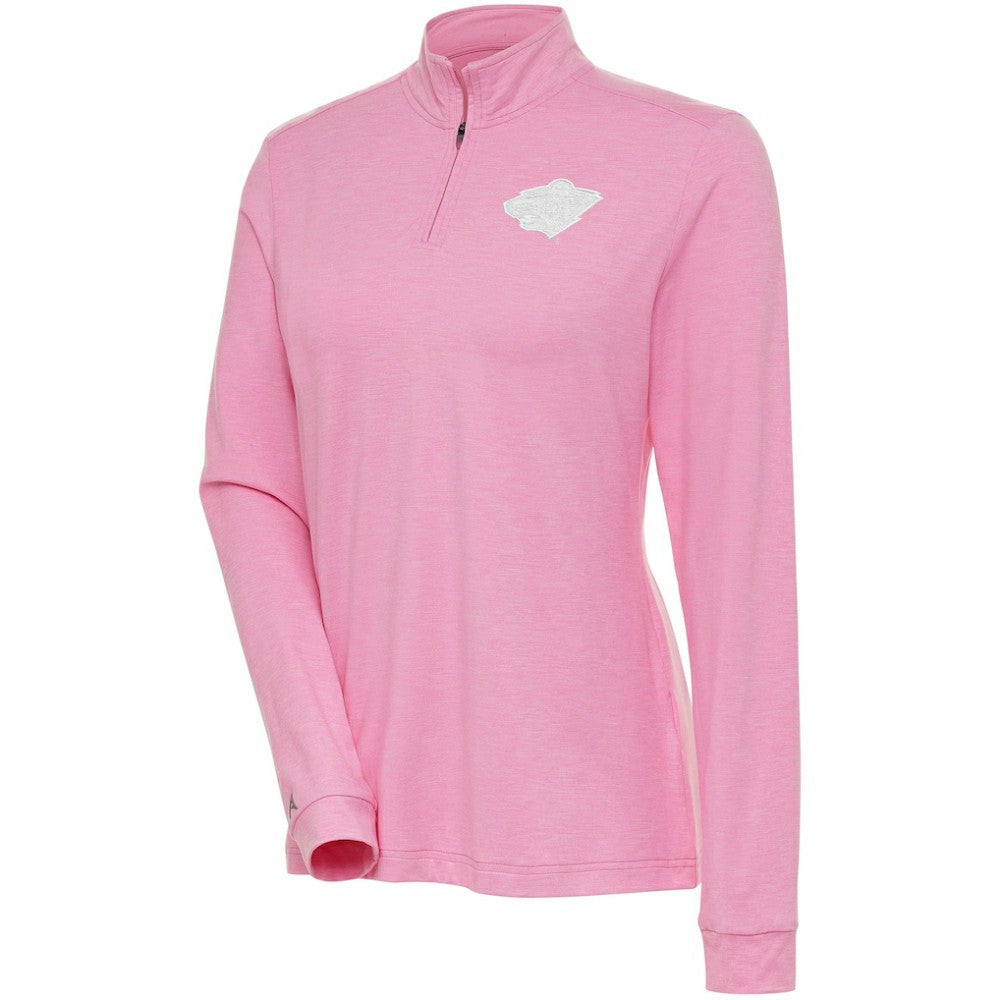 Minnesota Wild Antigua Women's White Logo Mentor Quarter-Zip Jacket Pink
