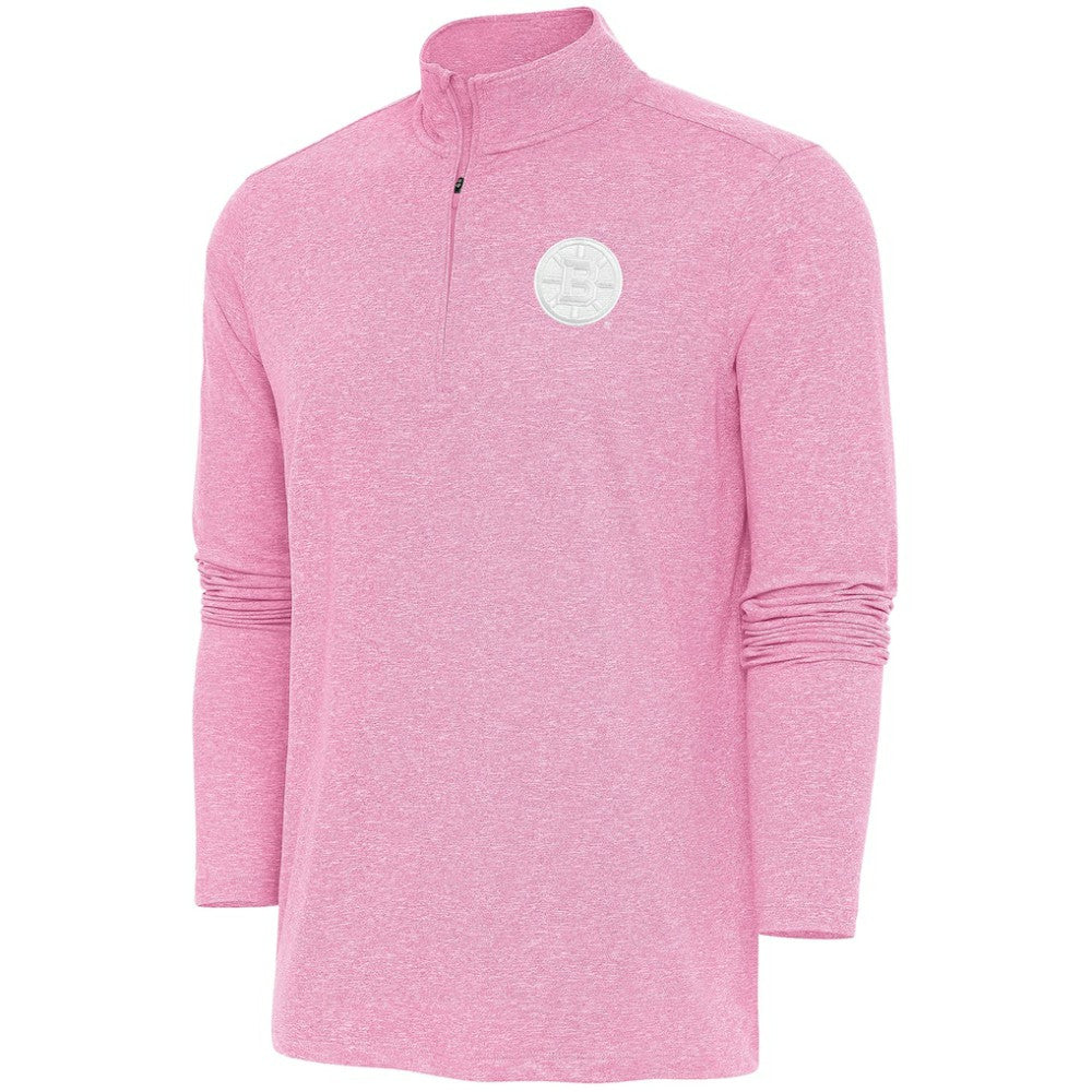 Boston Bruins Antigua White Logo Hunk Quarter-Zip Pullover Pink