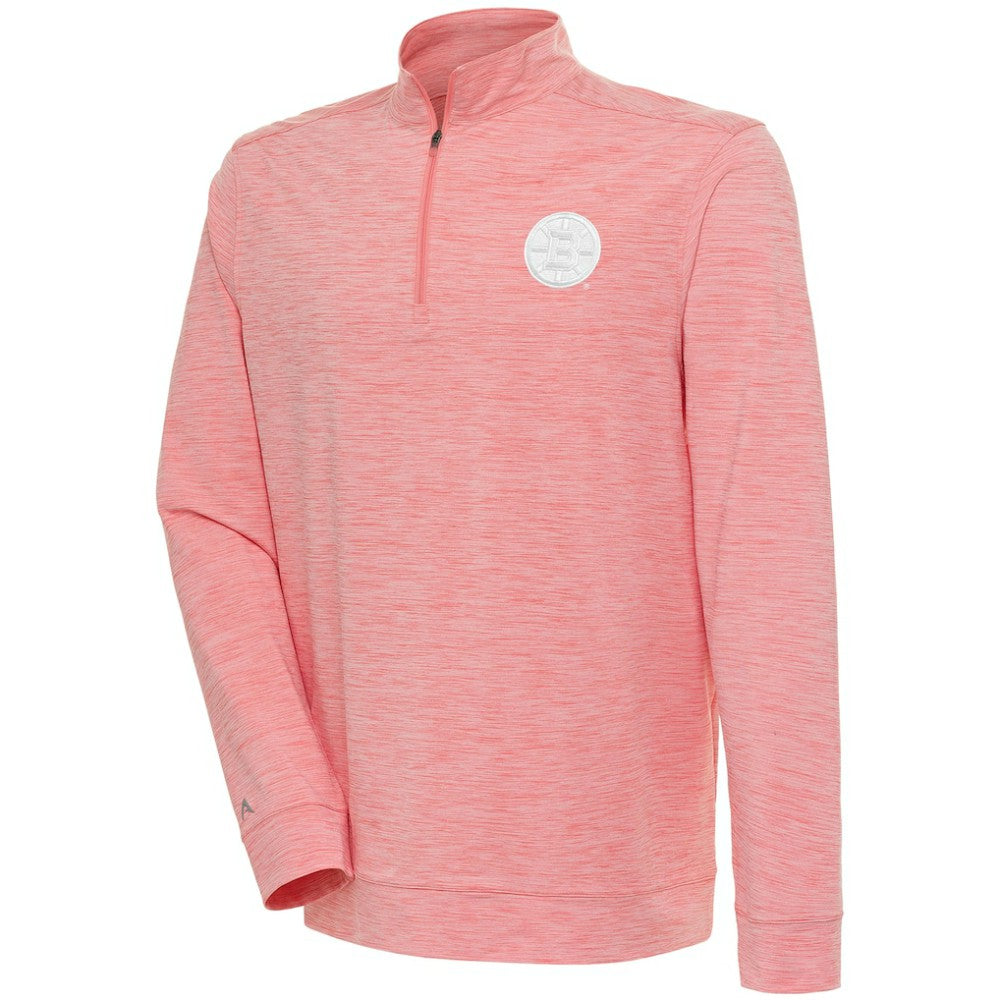 Boston Bruins Antigua White Logo Bright Quarter-Zip Pullover Coral