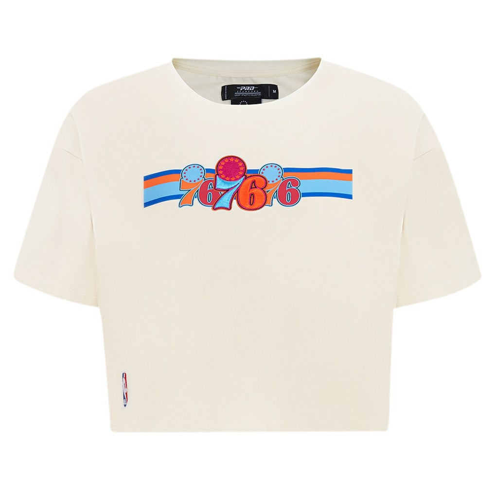 Philadelphia 76ers Pro Standard Women's Retro Striper SJ Cropped Boxy T-Shirt - Cream shop