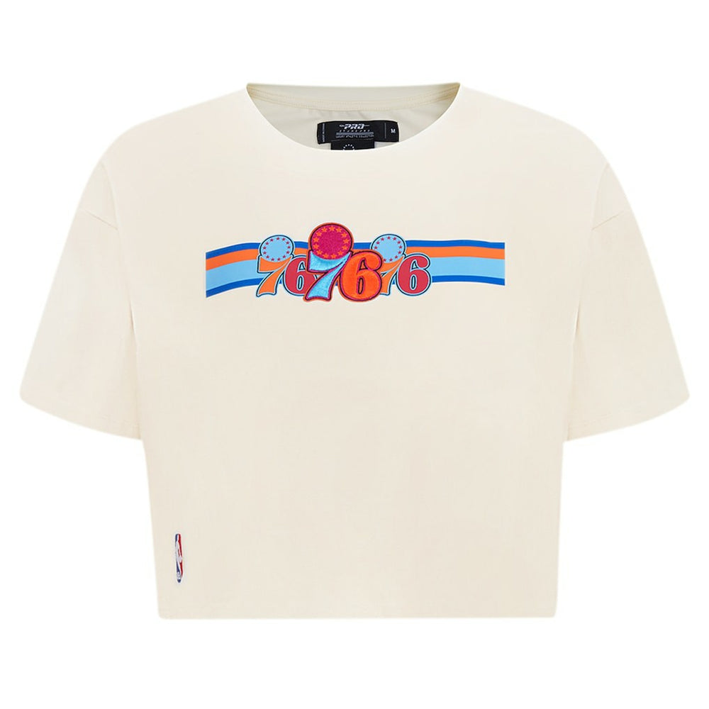 Philadelphia 76ers Pro Standard Women's Retro Striper SJ Cropped Boxy T-Shirt - Cream shop