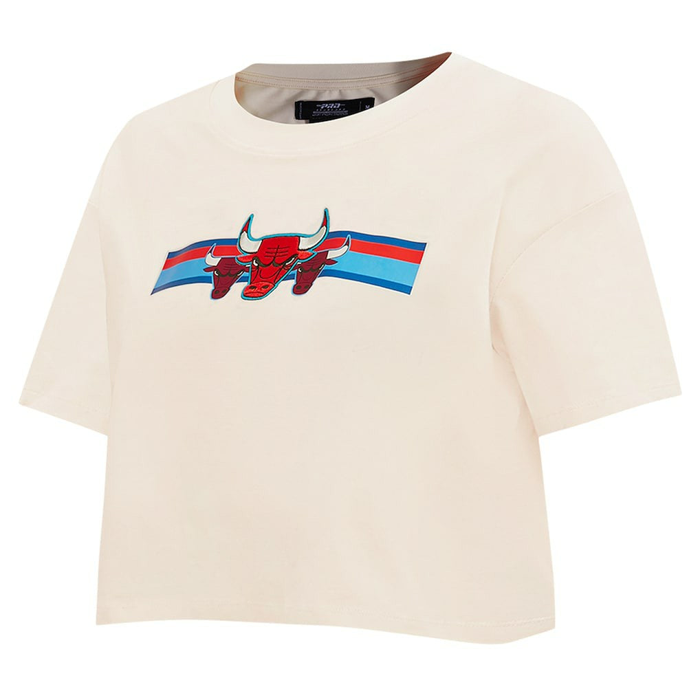 Chicago Bulls Pro Standard Women's Retro Striper SJ Cropped Boxy T-Shirt sale - Cream sale