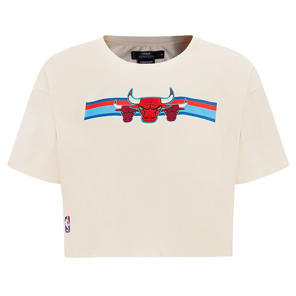 Chicago Bulls Pro Standard Women's Retro Striper SJ Cropped Boxy T-Shirt sale - Cream sale