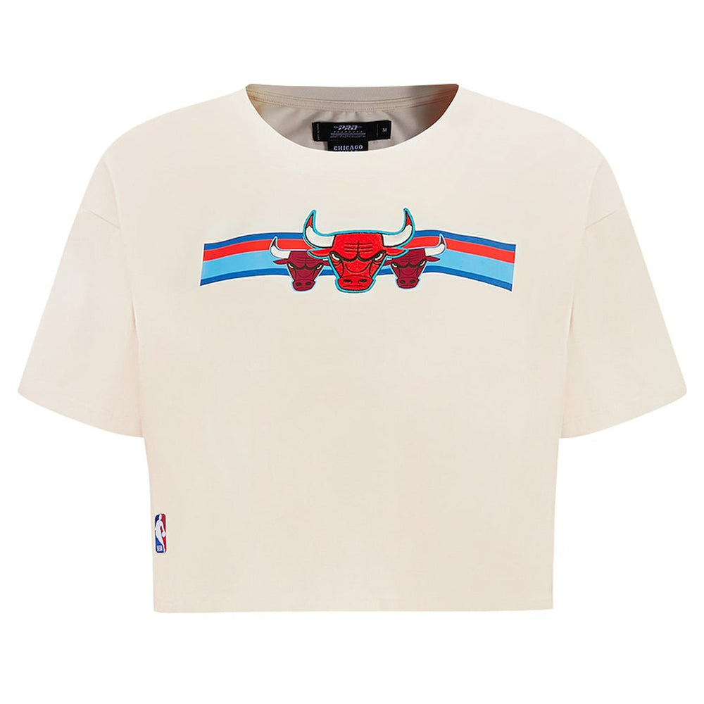Chicago Bulls Pro Standard Women's Retro Striper SJ Cropped Boxy T-Shirt sale - Cream sale