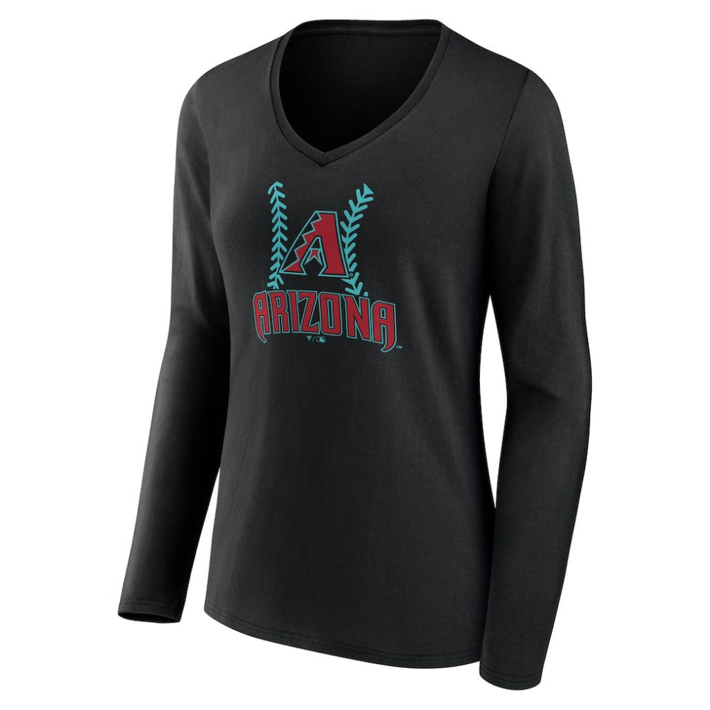 Arizona Diamondbacks Women's Personalized Name & Number Fastball Long Sleeve V-Neck T-Shirt - Black