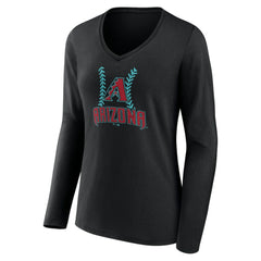 Arizona Diamondbacks Women's Personalized Name & Number Fastball Long Sleeve V-Neck T-Shirt - Black