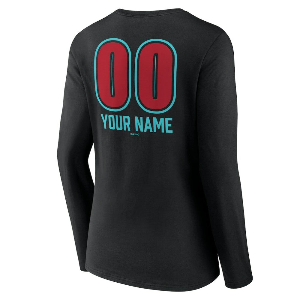Arizona Diamondbacks Women's Personalized Name & Number Fastball Long Sleeve V-Neck T-Shirt - Black