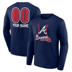 Atlanta Braves Personalized Name & Number Fastball Long Sleeve T-Shirt - Navy