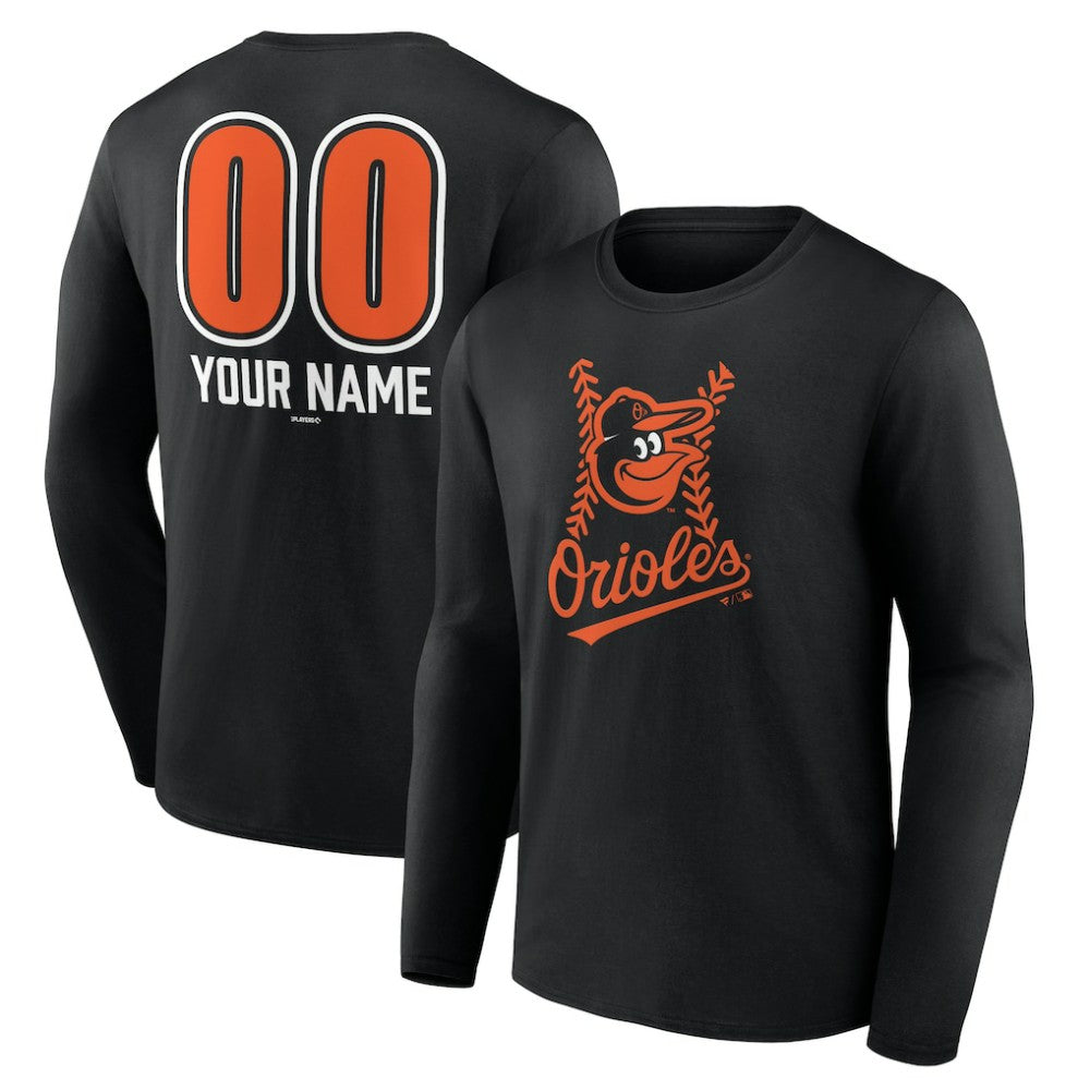Baltimore Orioles Personalized Name & Number Fastball Long Sleeve T-Shirt - Black