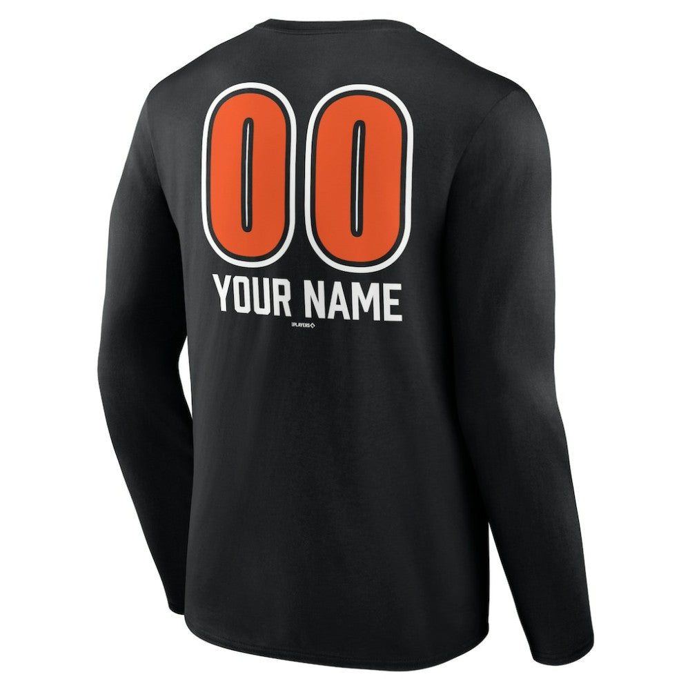 Baltimore Orioles Personalized Name & Number Fastball Long Sleeve T-Shirt - Black