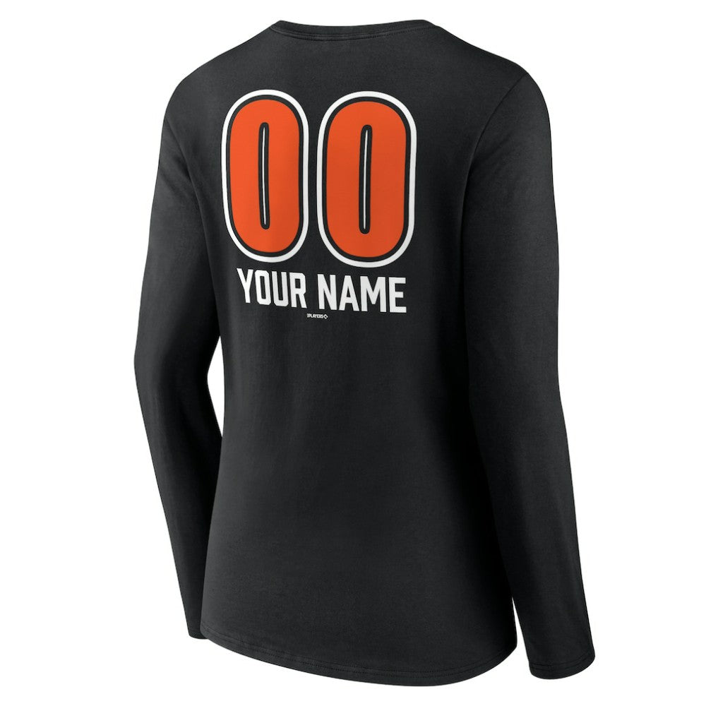 Baltimore Orioles Women's Personalized Name & Number Fastball Long Sleeve V-Neck T-Shirt - Black