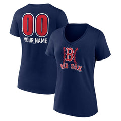Boston Red Sox Women's Personalized Name & Number Fastball V-Neck T-Shirt - Navy