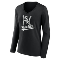 Chicago White Sox Women's Personalized Name & Number Fastball Long Sleeve V-Neck T-Shirt - Black