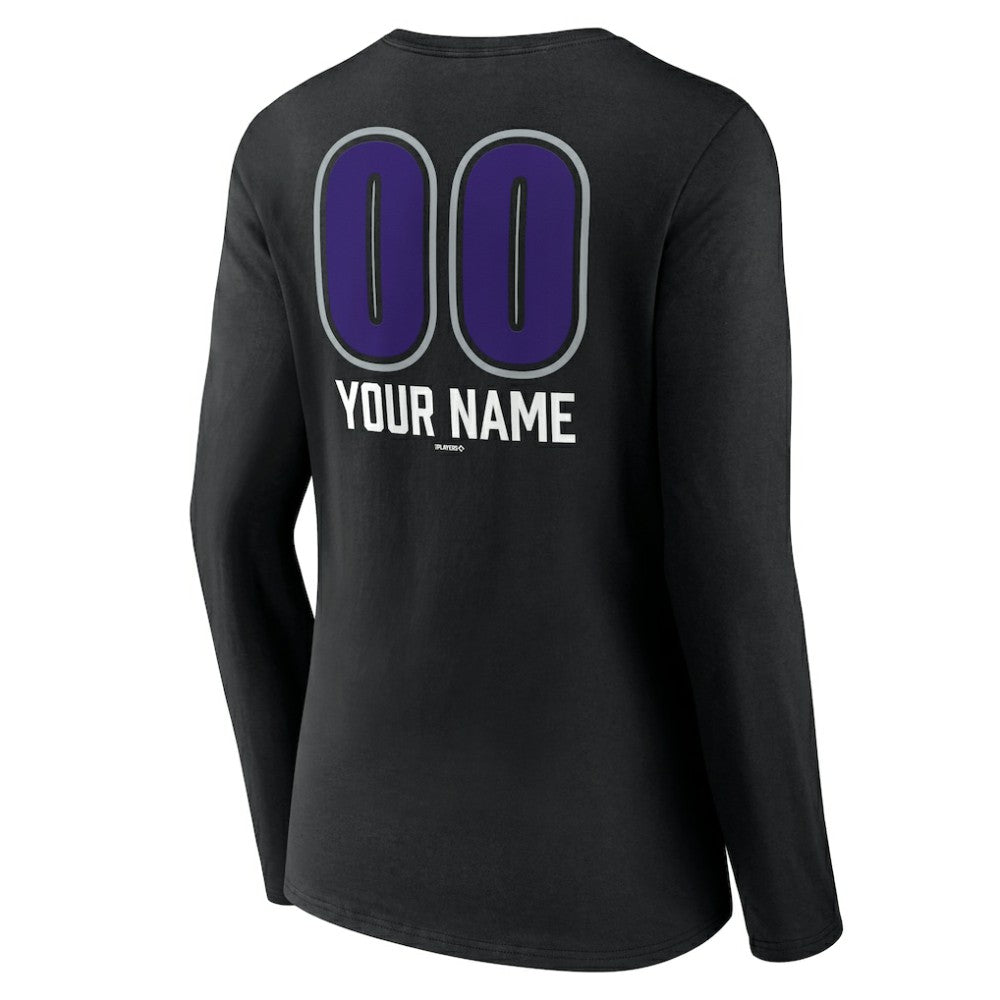 Colorado Rockies Women's Personalized Name & Number Fastball Long Sleeve V-Neck T-Shirt - Black