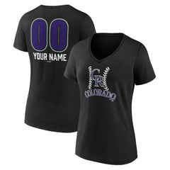Colorado Rockies Women's Personalized Name & Number Fastball V-Neck T-Shirt - Black