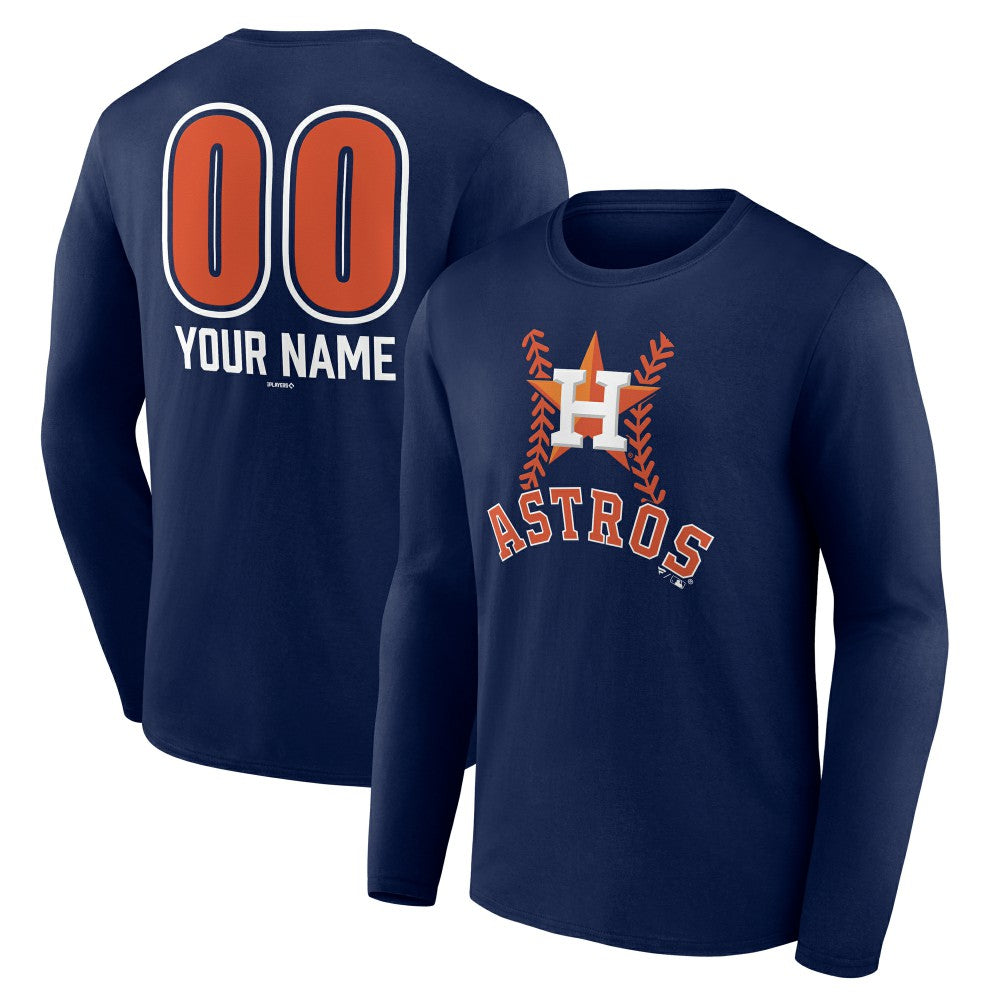 Houston Astros Personalized Name & Number Fastball Long Sleeve T-Shirt - Navy