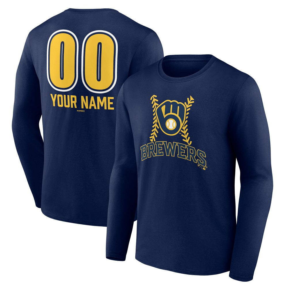 Milwaukee Brewers Personalized Name & Number Fastball Long Sleeve T-Shirt - Navy