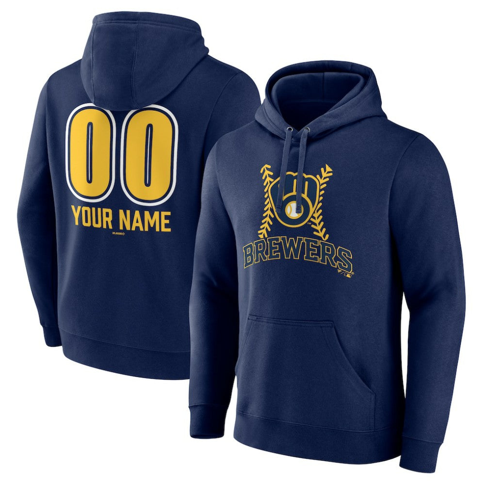 Milwaukee Brewers Personalized Name & Number Fastball Pullover Hoodie - Navy
