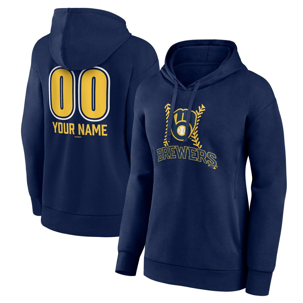 Milwaukee Brewers Women's Personalized Name & Number Fastball Pullover Hoodie - Navy