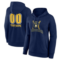 Milwaukee Brewers Women's Personalized Name & Number Fastball Pullover Hoodie - Navy