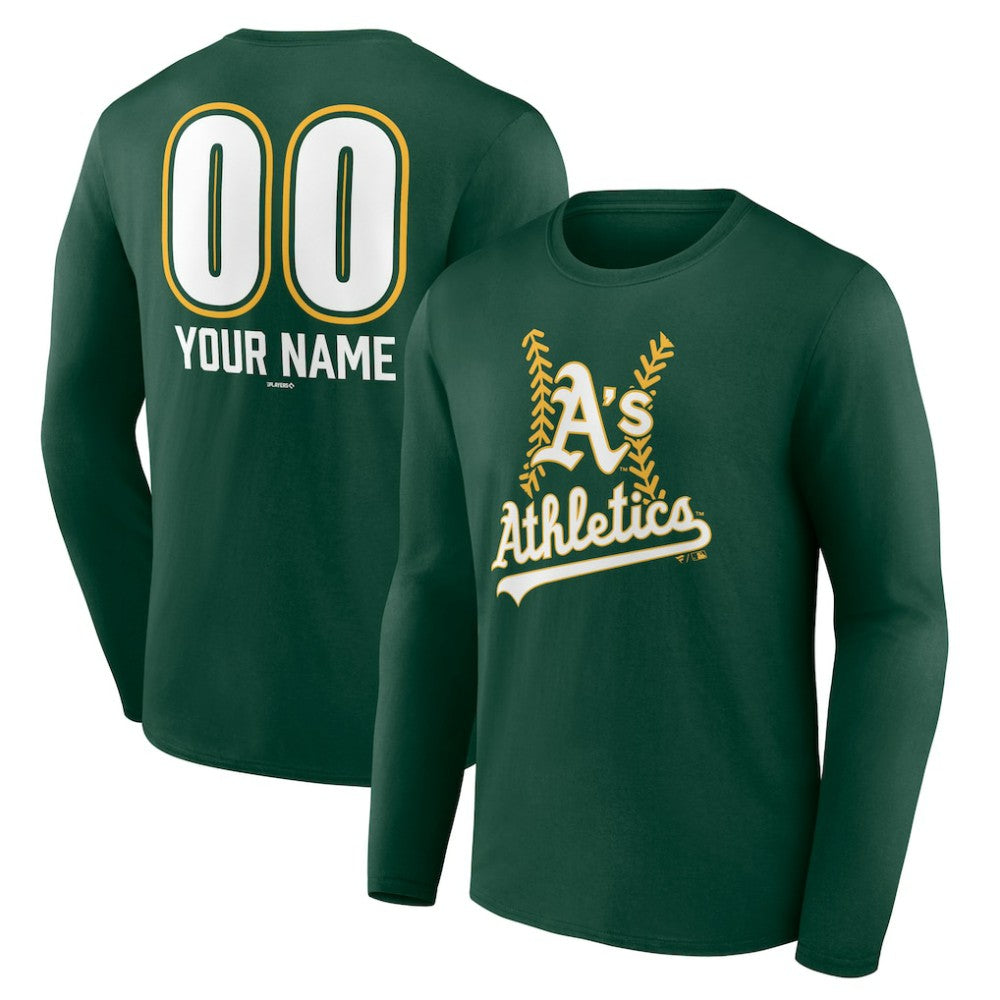 Athletics Personalized Name & Number Fastball Long Sleeve T-Shirt - Green