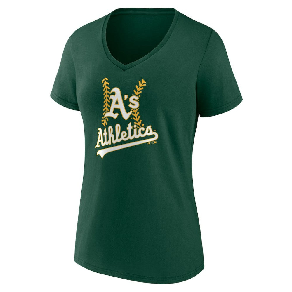 Athletics Women's Personalized Name & Number Fastball V-Neck T-Shirt - Green