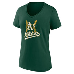 Athletics Women's Personalized Name & Number Fastball V-Neck T-Shirt - Green