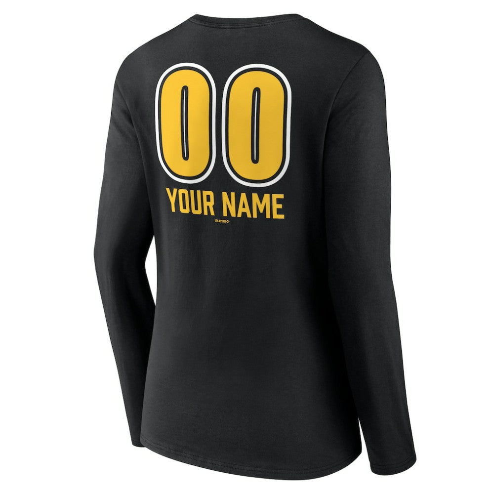 Pittsburgh Pirates Women's Personalized Name & Number Fastball Long Sleeve V-Neck T-Shirt - Black
