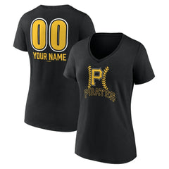 Pittsburgh Pirates Women's Personalized Name & Number Fastball V-Neck T-Shirt - Black