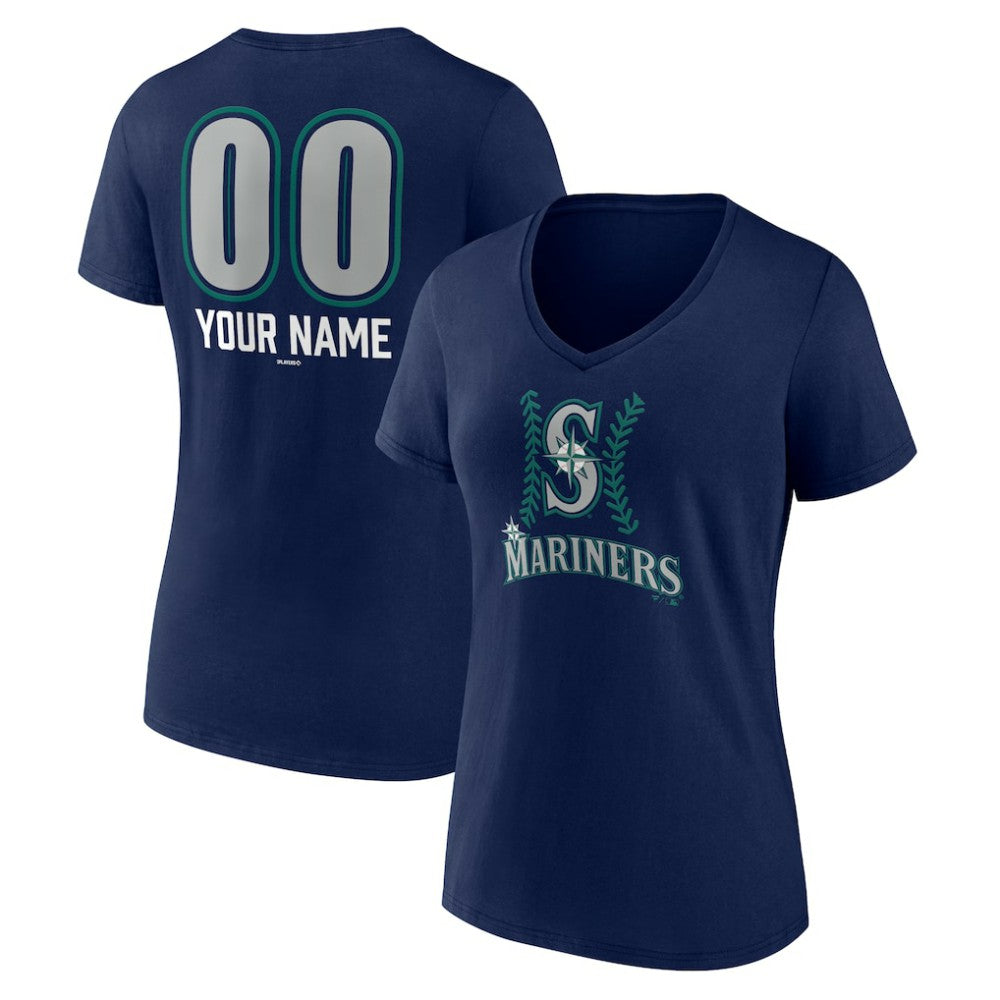 Seattle Mariners Women's Personalized Name & Number Fastball V-Neck T-Shirt - Navy
