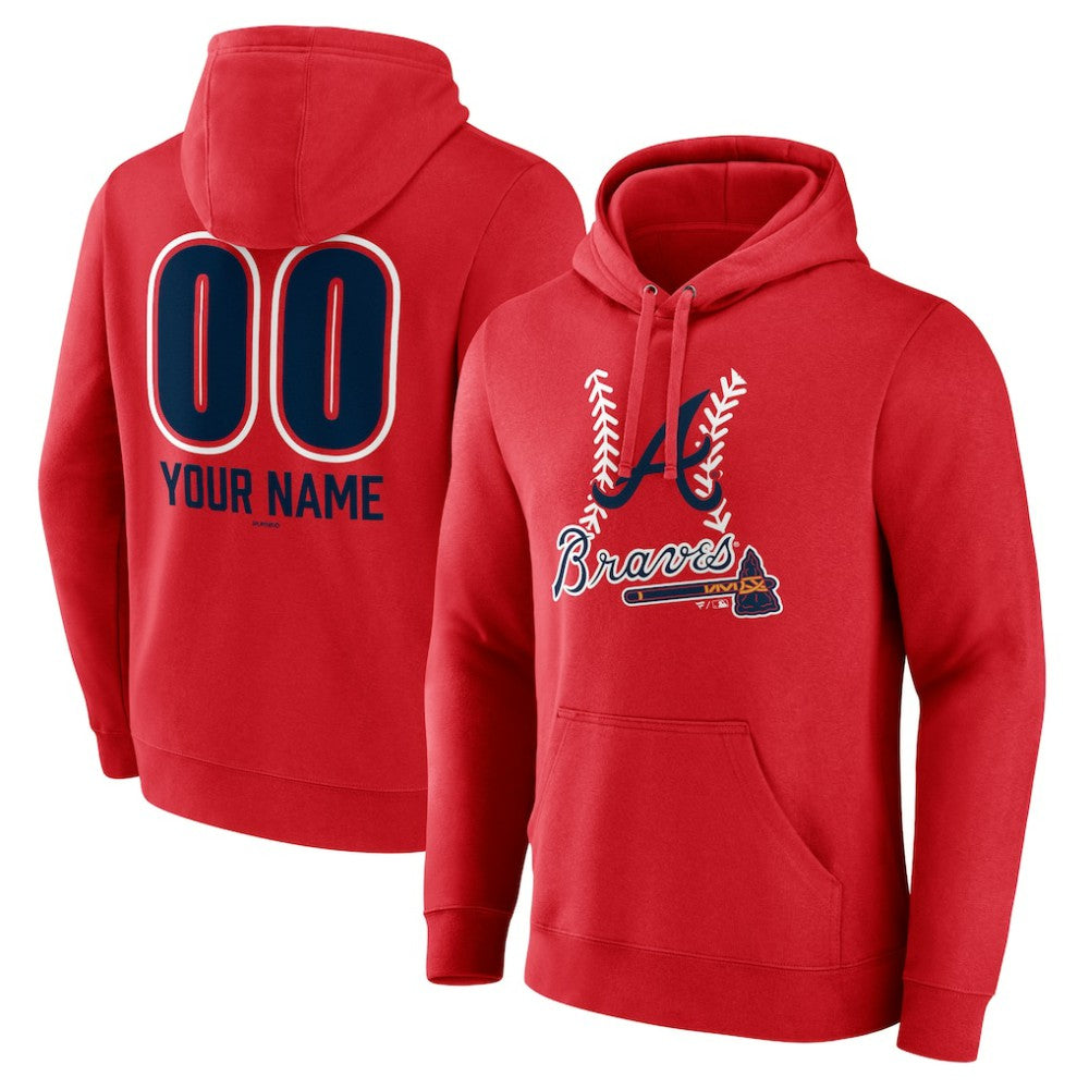 Atlanta Braves Personalized Name & Number Fastball Pullover Hoodie - Red