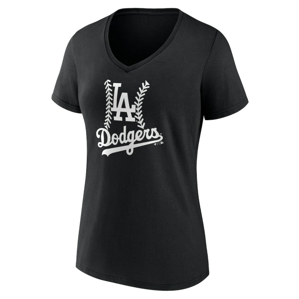 Los Angeles Dodgers Women's Personalized Name & Number Fastball V-Neck T-Shirt - Black