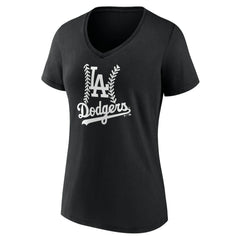 Los Angeles Dodgers Women's Personalized Name & Number Fastball V-Neck T-Shirt - Black