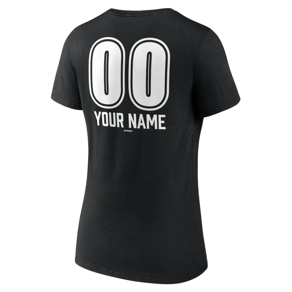 Los Angeles Dodgers Women's Personalized Name & Number Fastball V-Neck T-Shirt - Black