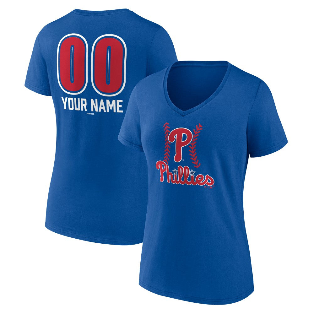 Philadelphia Phillies Women's Personalized Name & Number Fastball V-Neck T-Shirt - Royal