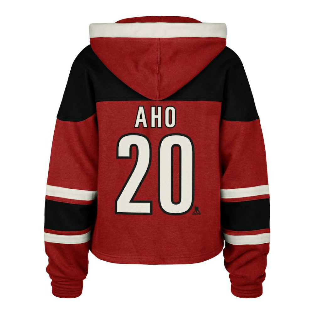 Sebastian Aho Carolina Hurricanes '47 Women's Superior Lacer Cropped Pullover Hoodie Red