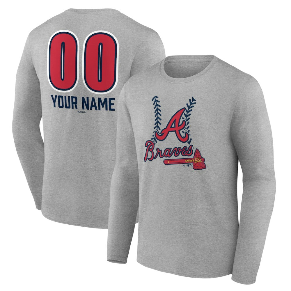 Atlanta Braves Personalized Name & Number Fastball Long Sleeve T-Shirt - Gray