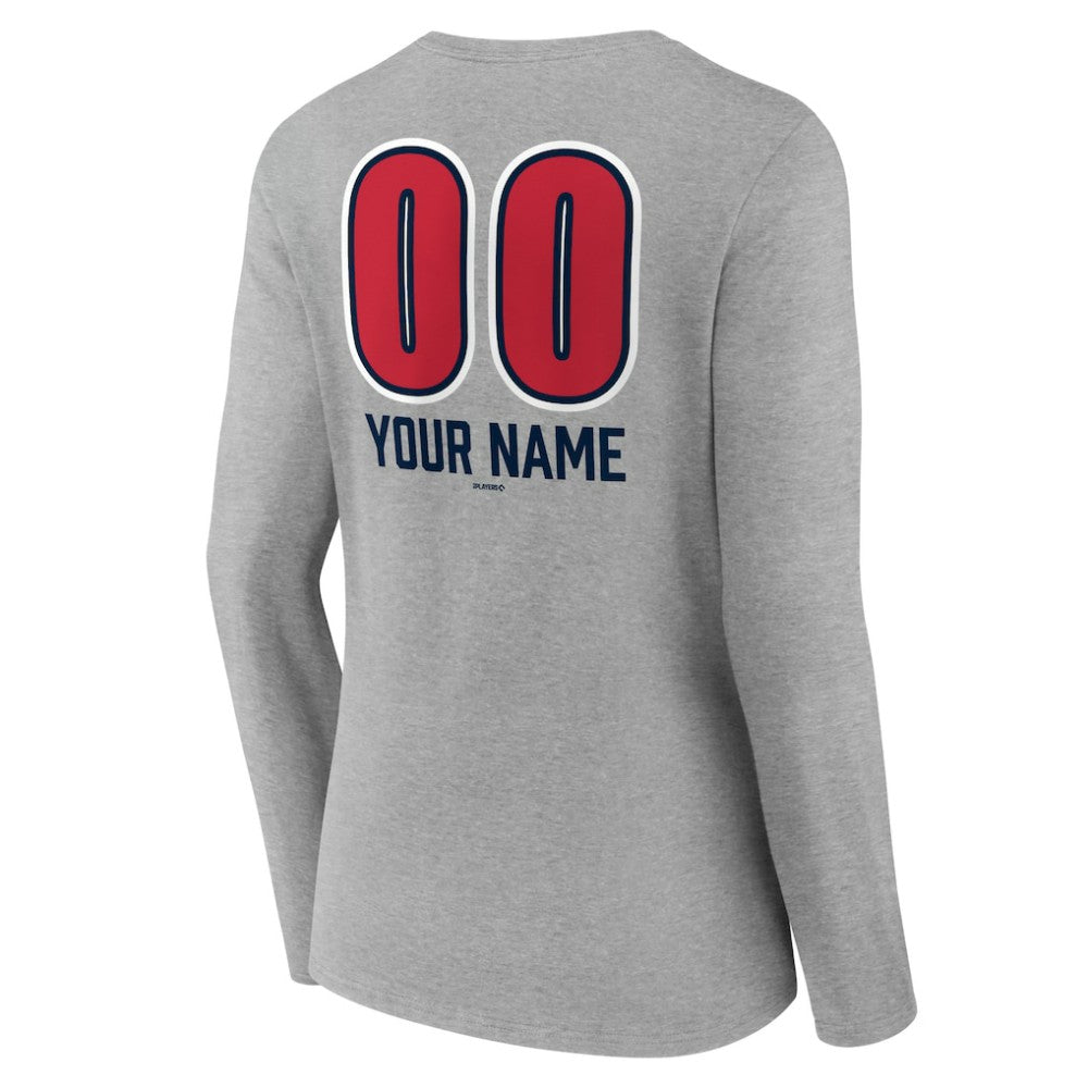 Atlanta Braves Women's Personalized Name & Number Fastball Long Sleeve V-Neck T-Shirt - Gray