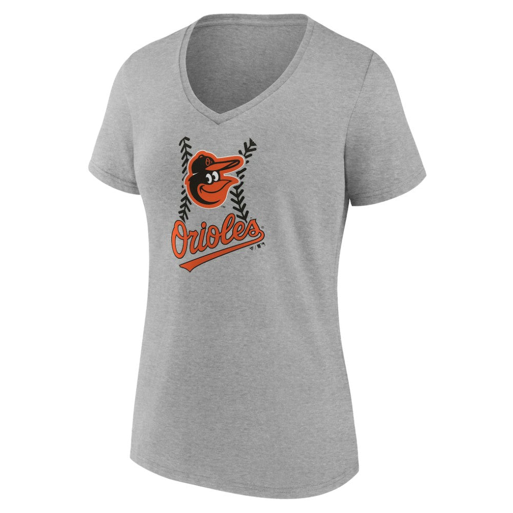 Baltimore Orioles Women's Personalized Name & Number Fastball V-Neck T-Shirt - Gray
