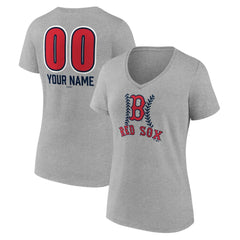 Boston Red Sox Women's Personalized Name & Number Fastball V-Neck T-Shirt - Gray