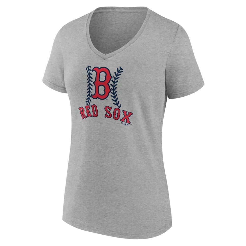 Boston Red Sox Women's Personalized Name & Number Fastball V-Neck T-Shirt - Gray