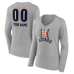 Houston Astros Women's Personalized Name & Number Fastball Long Sleeve V-Neck T-Shirt - Gray