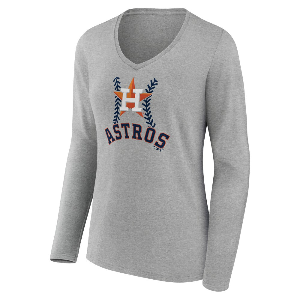 Houston Astros Women's Personalized Name & Number Fastball Long Sleeve V-Neck T-Shirt - Gray