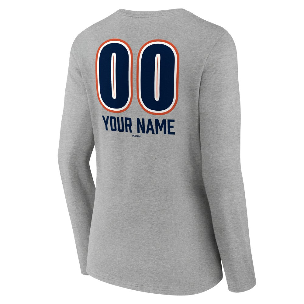 Houston Astros Women's Personalized Name & Number Fastball Long Sleeve V-Neck T-Shirt - Gray