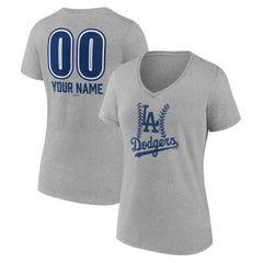 Los Angeles Dodgers Women's Personalized Name & Number Fastball V-Neck T-Shirt - Gray