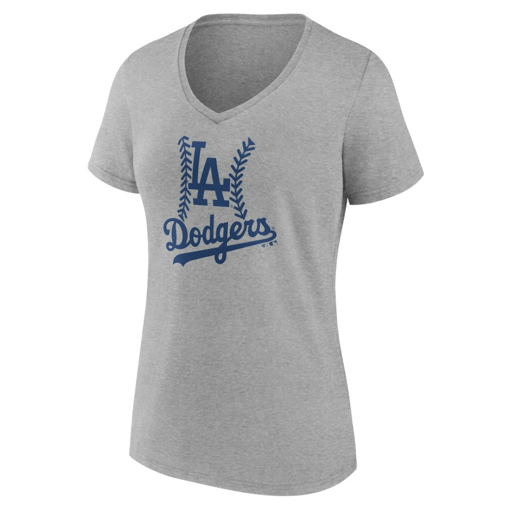 Los Angeles Dodgers Women's Personalized Name & Number Fastball V-Neck T-Shirt - Gray