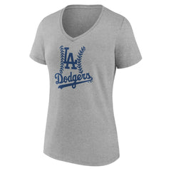 Los Angeles Dodgers Women's Personalized Name & Number Fastball V-Neck T-Shirt - Gray